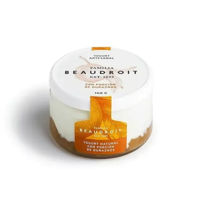 Yogurt natural entero con pulpa de durazno FAMILIA BEAUDROIT - 160 gr.
